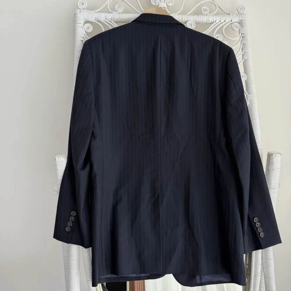 Brooks Brothers Jacket 40R Navy Wool 1818 Madison Chalk Stripe Blazer Italy Made